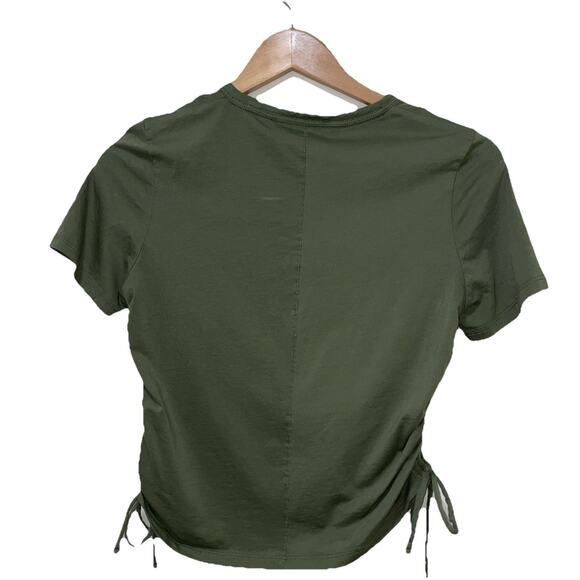 Veronica Beard Tazi Tee - S Olive Green Cotton Crewneck Ruched Side T-Shirt - Picture 2 of 4